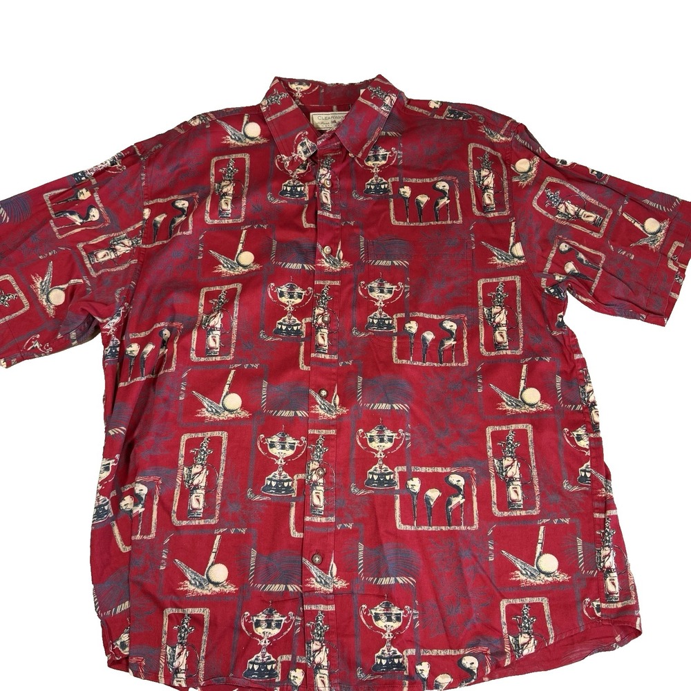 Clearwater Resort Collection Mens XL Golf Print Short Sleeve Button Down Shirt